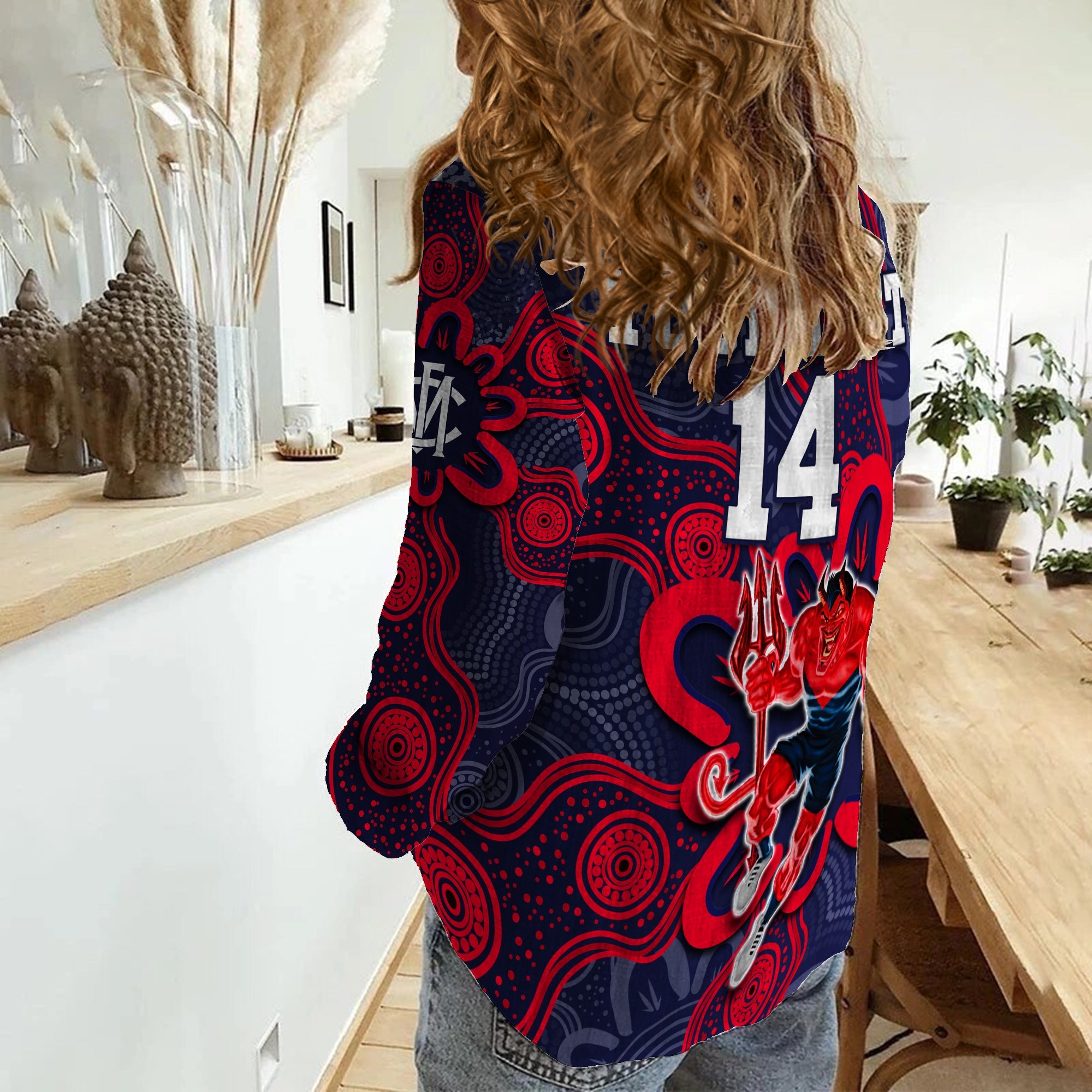 custom-text-and-number-demons-football-2022-women-casual-shirt-australian-aboriginal-dot-painting