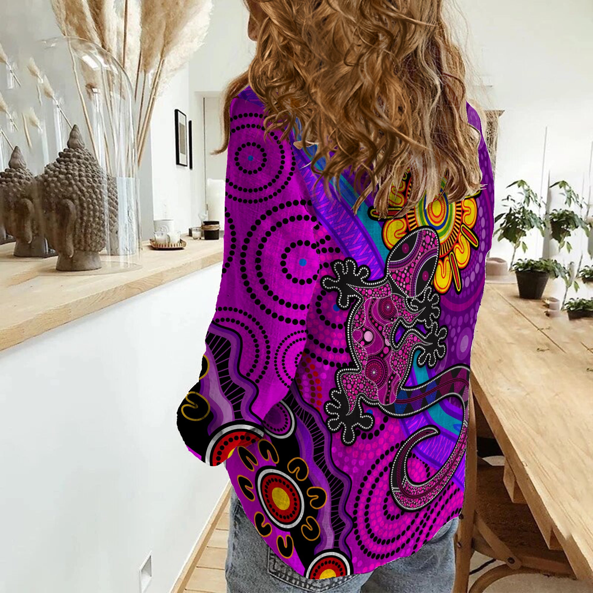 australia-lizard-and-sun-women-casual-shirt-aboriginal-art-purple