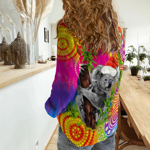 custom-personalised-australia-koala-aboriginal-women-casual-shirt-rainbow-tie-dye-merry-christmas