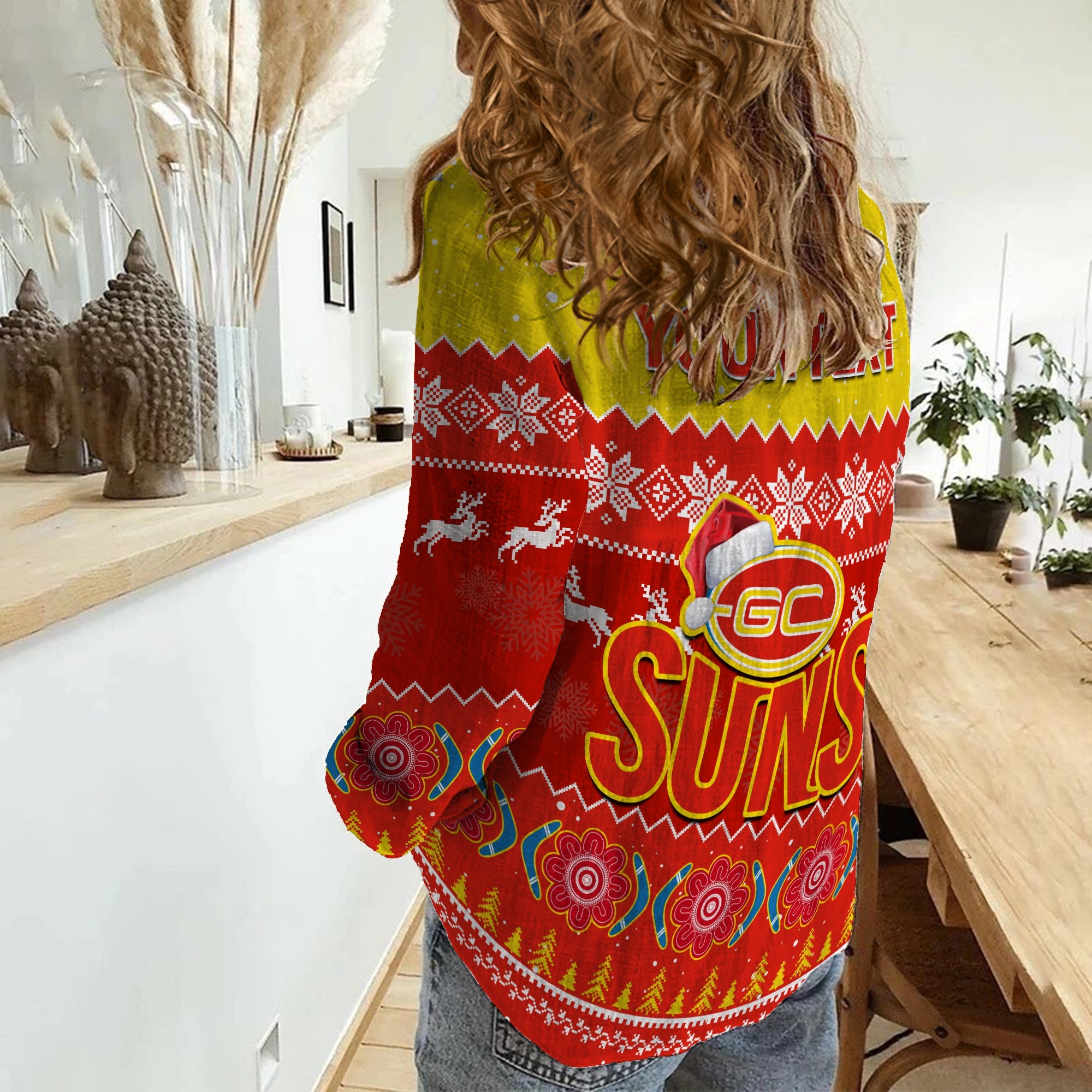 custom-personalised-gold-coast-football-women-casual-shirt-suns-aboriginal-merry-christmas