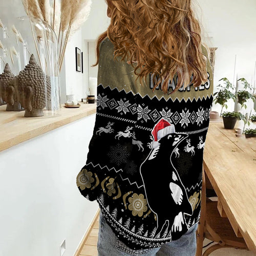 collingwood-football-women-casual-shirt-magpies-indigenous-merry-christmas
