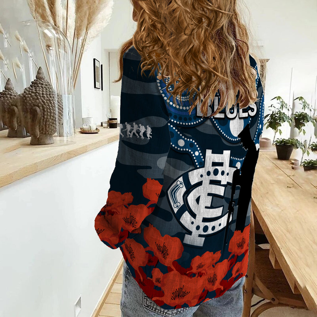 carlton-football-anzac-2023-women-casual-shirt-blues-aboriginal-mix-poppy-camouflage