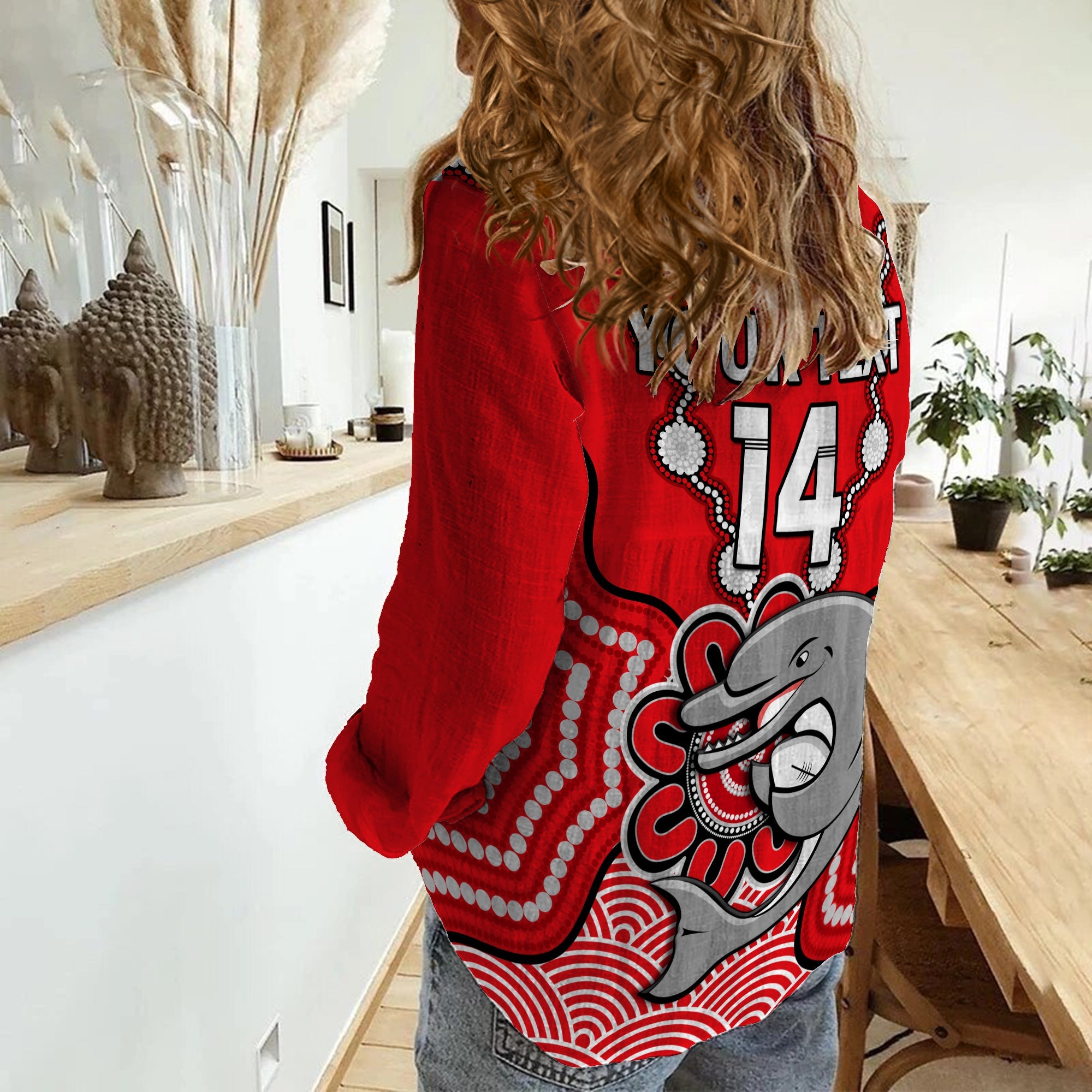 custom-text-and-number-dolphins-rugby-women-casual-shirt-indigenous-black-artsy