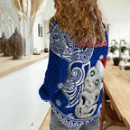 custom-personalised-new-zealand-christmas-women-casual-shirt-hei-tiki-blue-pohutukawa-meri-kirihimete