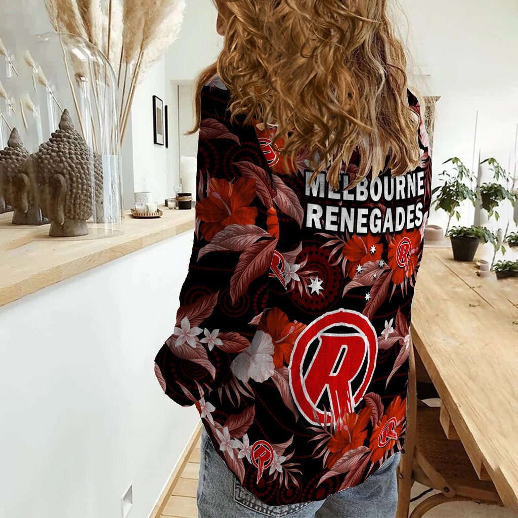 melbourne-renegades-cricket-women-casual-shirt-aboriginal-art-mix-tropical-flowers