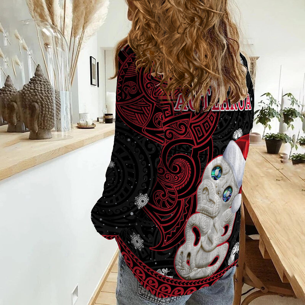 custom-personalised-new-zealand-christmas-women-casual-shirt-hei-tiki-red-pohutukawa-meri-kirihimete