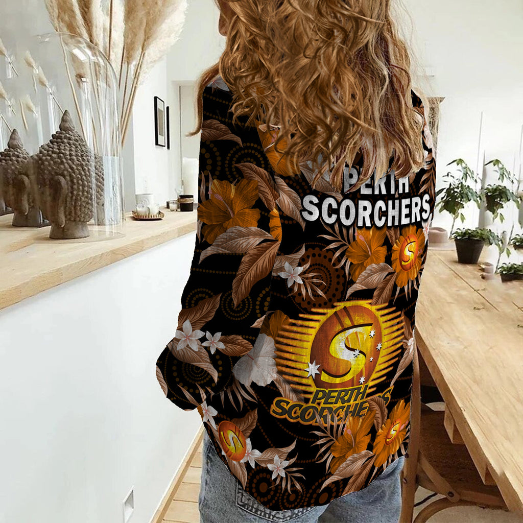 perth-scorchers-cricket-women-casual-shirt-aboriginal-art-mix-tropical-flowers