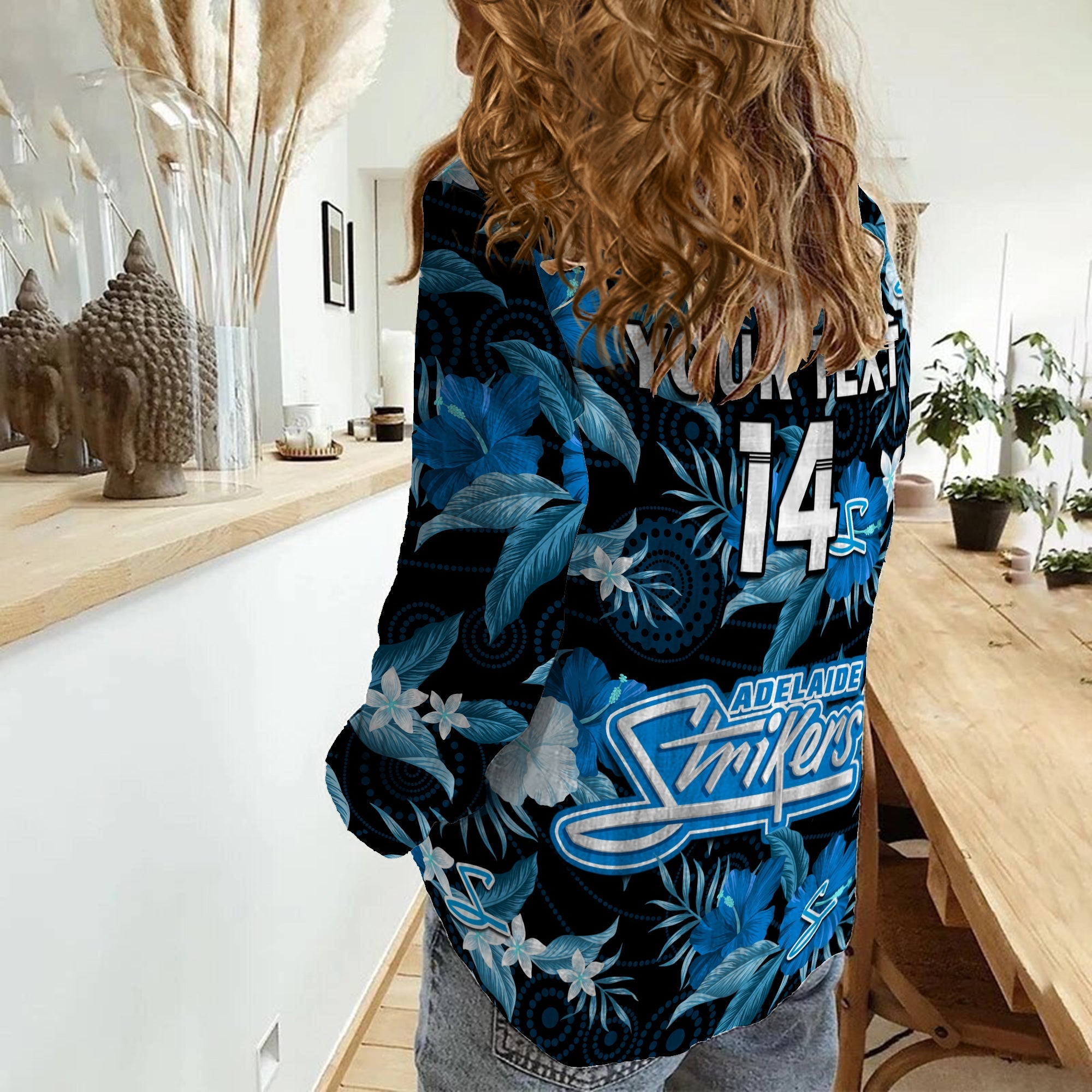 custom-text-and-number-adelaide-strikers-cricket-women-casual-shirt-aboriginal-art-mix-tropical-flowers