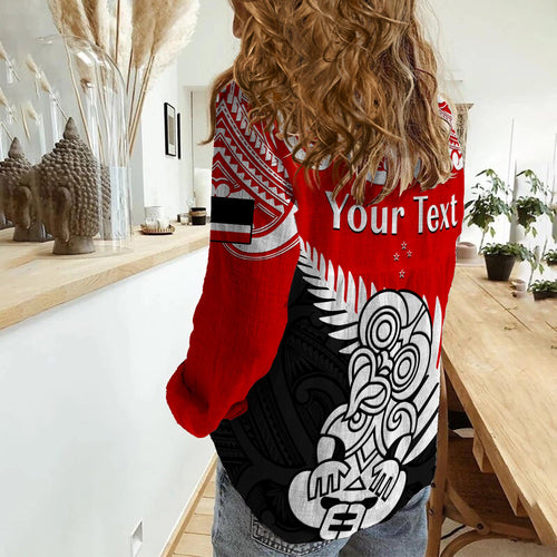 custom-personalised-waitangi-day-women-casual-shirt-tino-rangatiratanga-flag-with-tiki-maori-fern