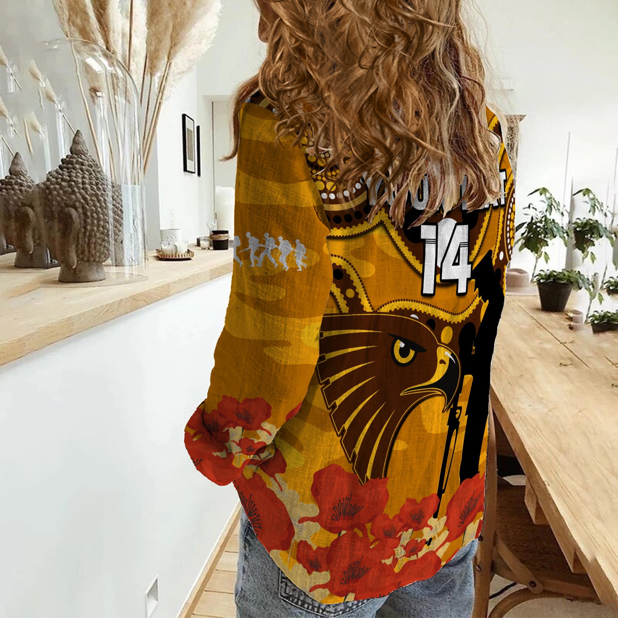custom-text-and-number-hawks-football-anzac-2023-women-casual-shirt-indigenous-mix-poppy-camouflage