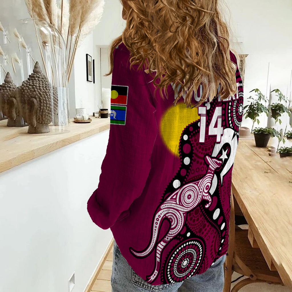 custom-text-and-number-maroons-rugby-naidoc-2023-women-casual-shirt-qld-for-our-elders-indigenous-art