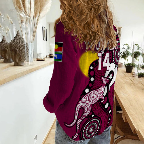 custom-text-and-number-maroons-rugby-naidoc-2023-women-casual-shirt-qld-for-our-elders-indigenous-art