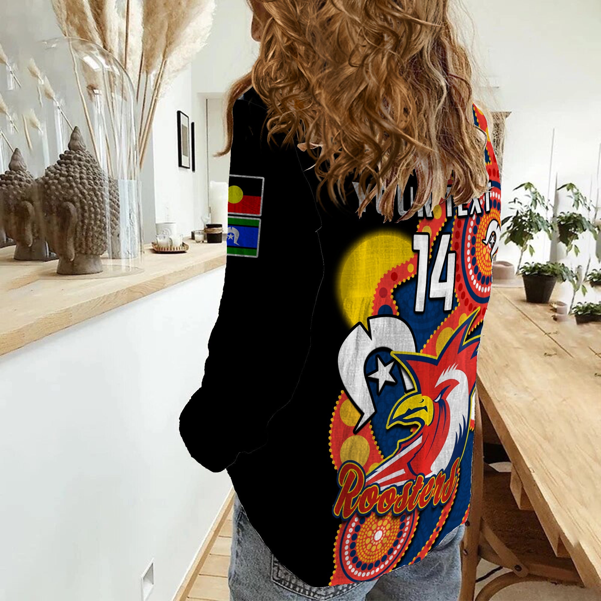 custom-text-and-number-roosters-rugby-naidoc-2023-women-casual-shirt-tricolours-for-our-elders-indigenous-art