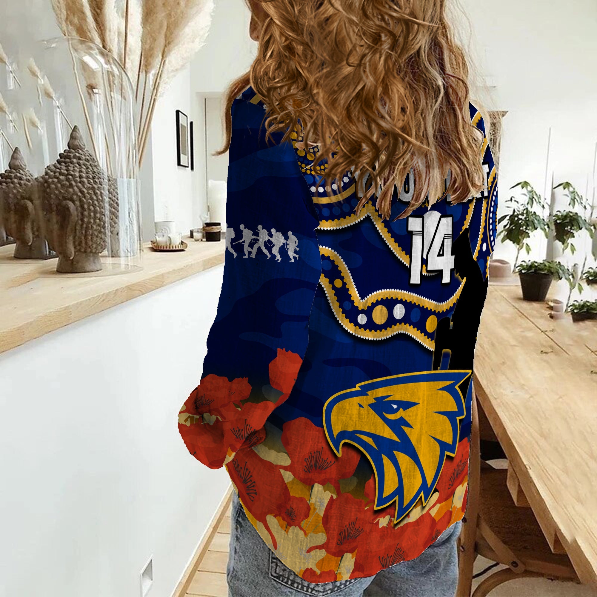 custom-text-and-number-eagles-football-anzac-2023-women-casual-shirt-west-coast-indigenous-mix-poppy-camouflage
