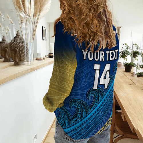 custom-text-and-number-gold-coast-titans-rugby-women-casual-shirt-pasifika-gradient-polynesian-pattern