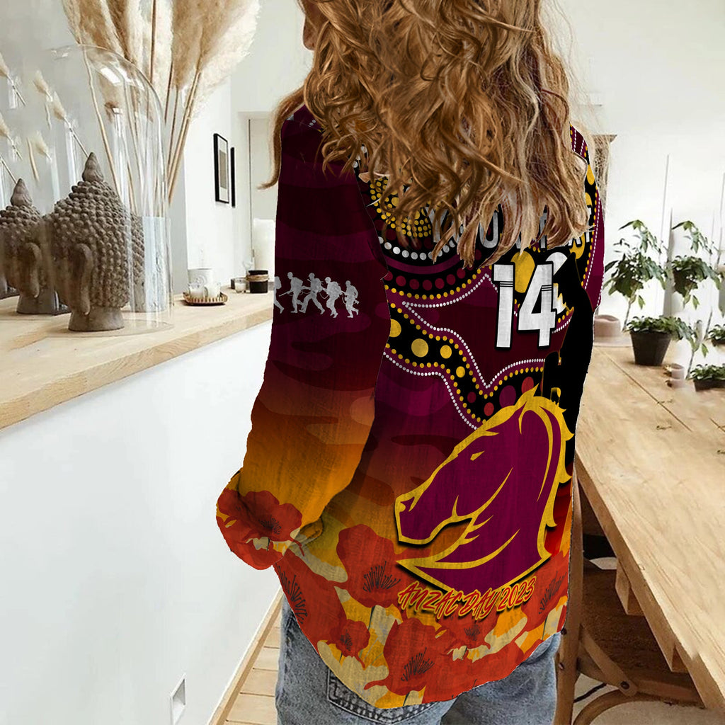 custom-text-and-number-brisbane-broncos-rugby-anzac-2023-women-casual-shirt-aboriginal-mix-poppy-lest-we-forget