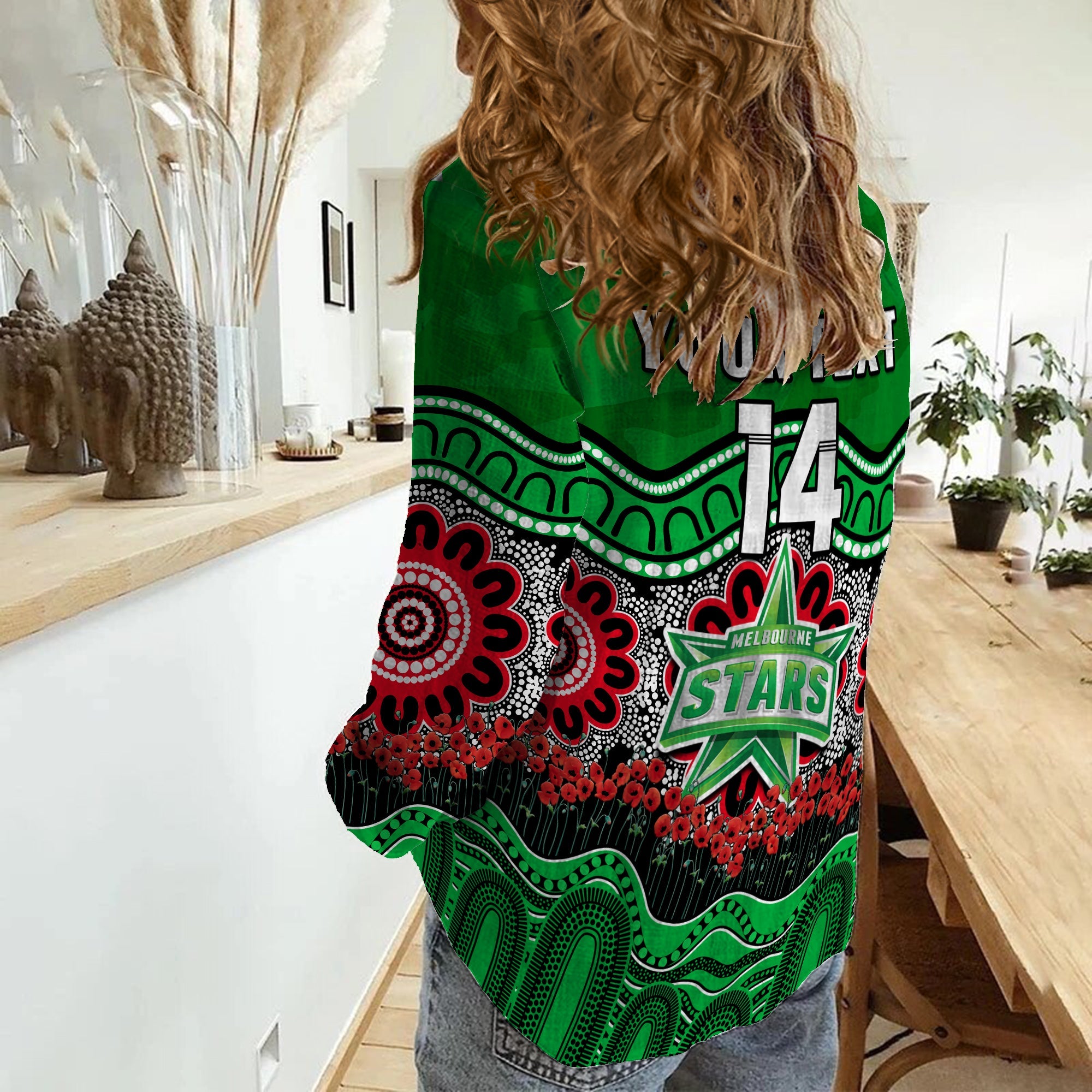 custom-text-and-number-stars-cricket-anzac-women-casual-shirt-melbourne-poppy-aboriginal-camouflage