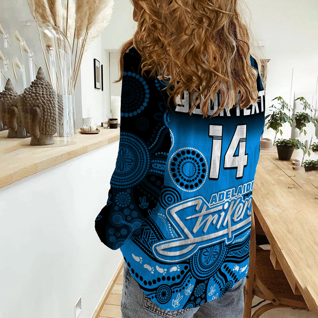 custom-text-and-number-adelaide-strikers-women-casual-shirt-gradient-aboriginal-dot-painting