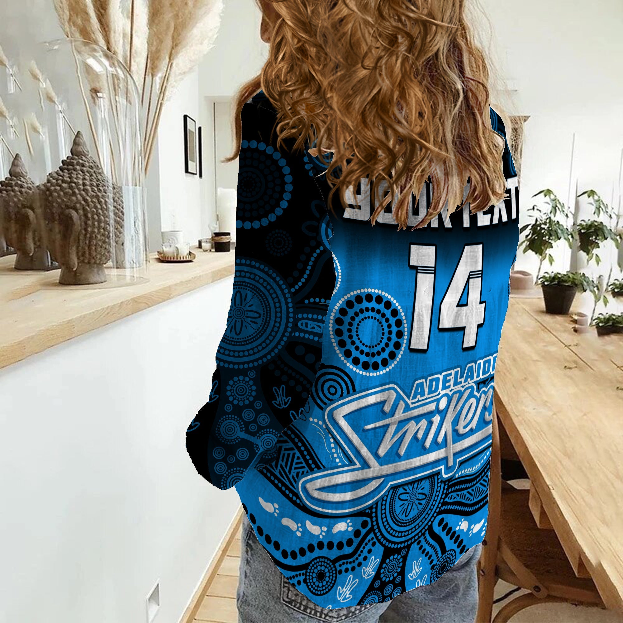 custom-text-and-number-adelaide-strikers-women-casual-shirt-gradient-aboriginal-dot-painting