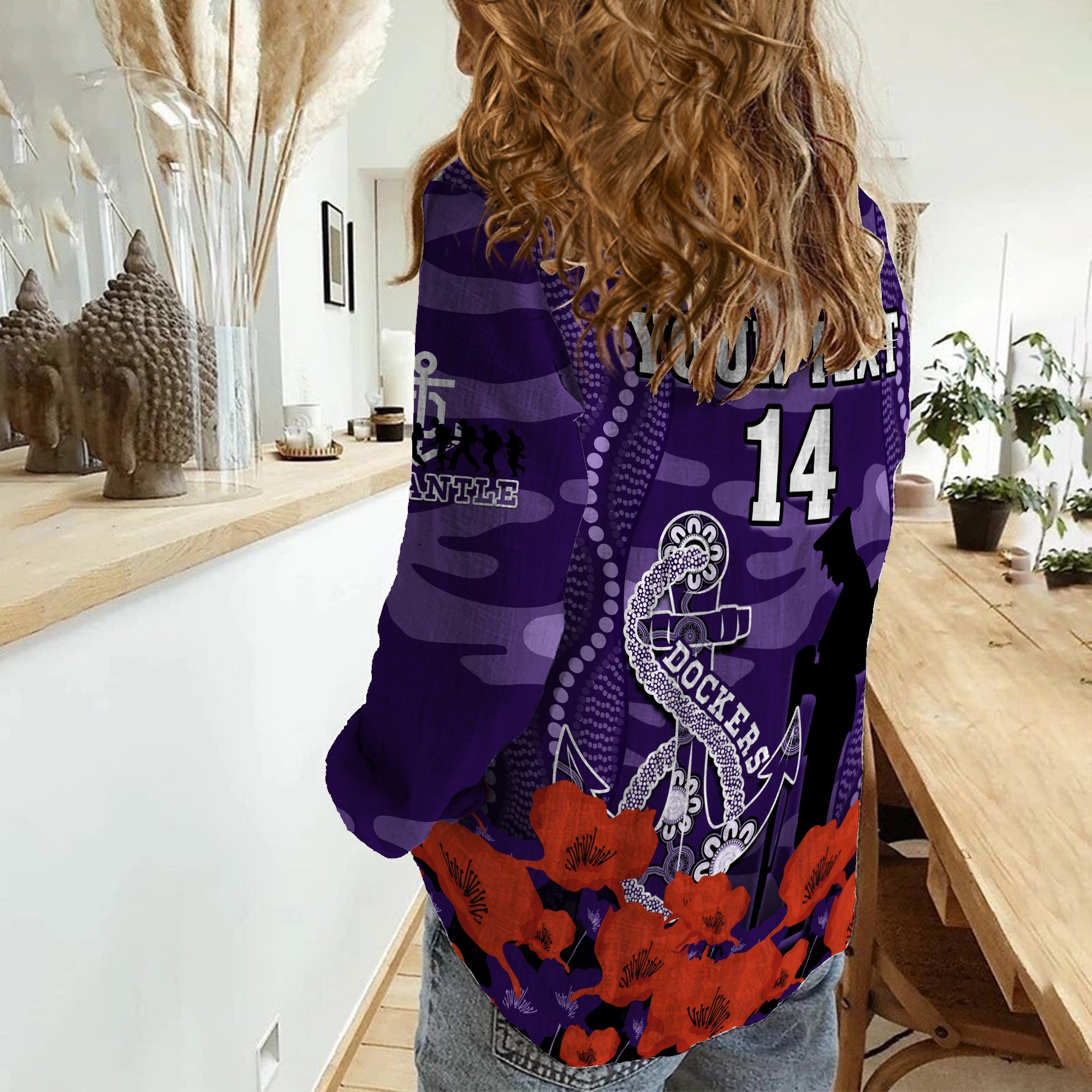 custom-text-and-number-dockers-football-anzac-2023-women-casual-shirt-aboriginal-mix-poppy-camouflage