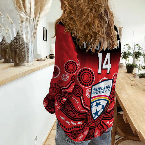 custom-text-and-number-adelaide-united-football-women-casual-shirt-indigenous-art
