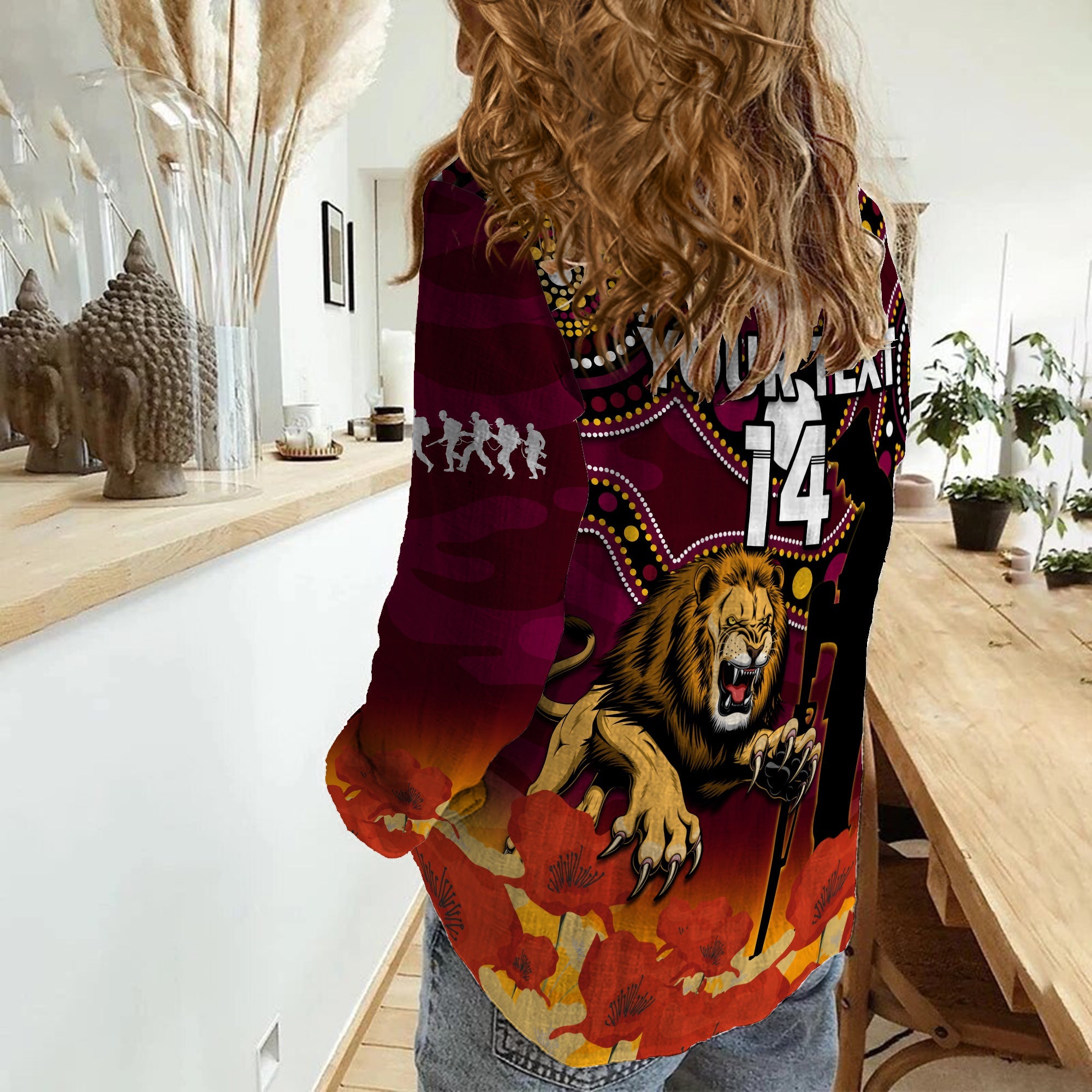 custom-text-and-number-brisbane-lions-football-anzac-2023-women-casual-shirt-aboriginal-mix-poppy-camouflage