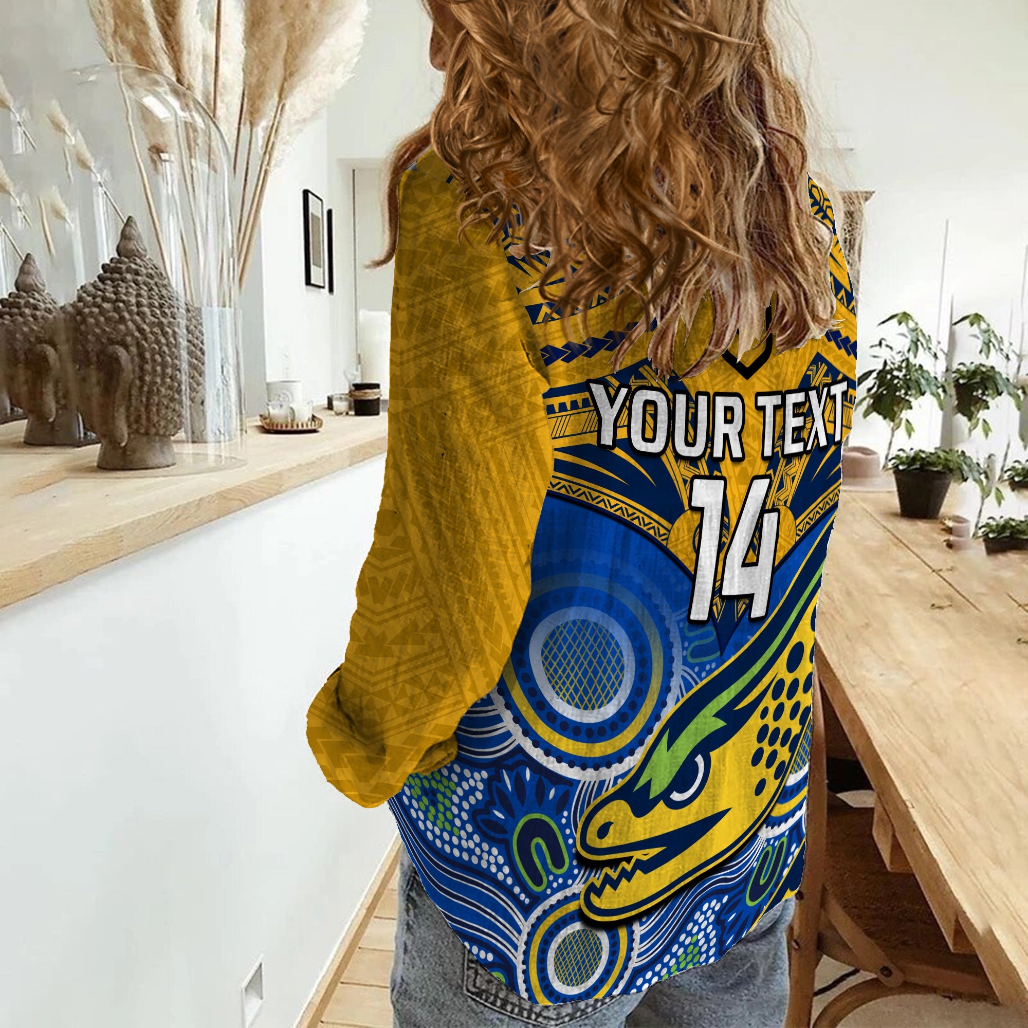 custom-text-and-number-parramatta-rugby-2023-women-casual-shirt-go-eels-polynesian-mix-indigenous-art