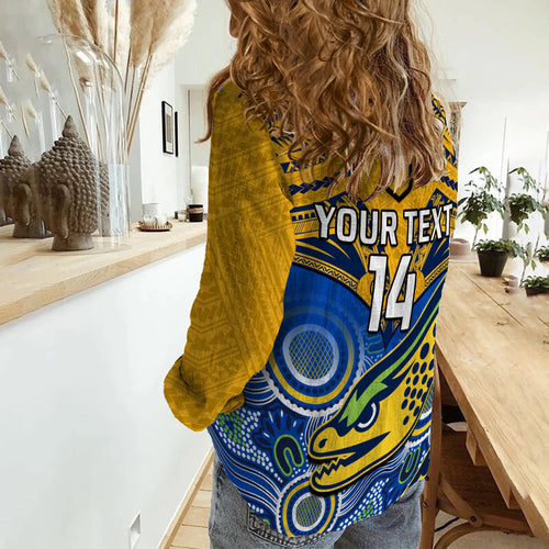 custom-text-and-number-parramatta-rugby-2023-women-casual-shirt-go-eels-polynesian-mix-indigenous-art
