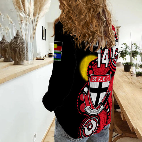 custom-text-and-number-st-kilda-football-naidoc-2023-women-casual-shirt-saints-indigenous-for-our-elders