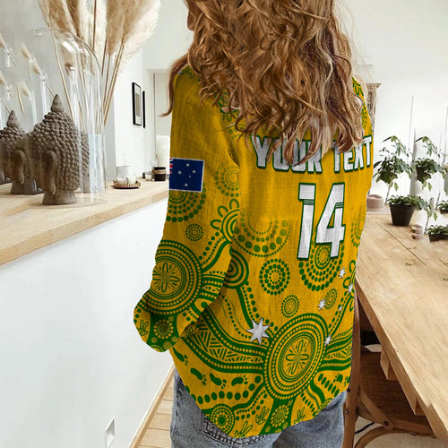 custom-text-and-number-australia-2022-rugby-women-casual-shirt-wallabies-aboriginal-yellow-style