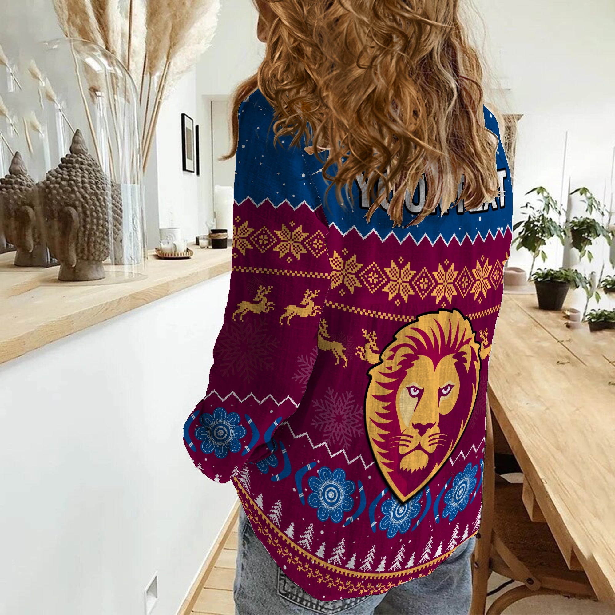 custom-personalised-brisbane-football-women-casual-shirt-lions-indigenous-merry-christmas