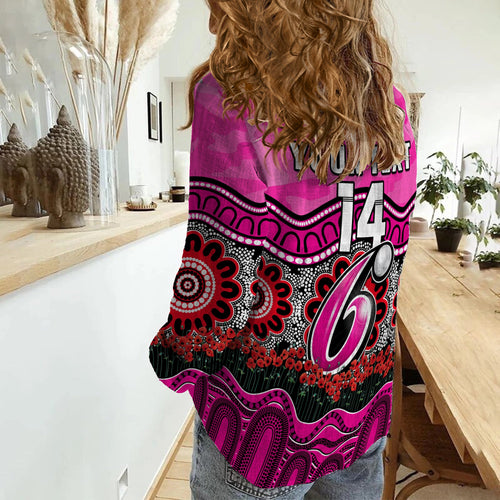custom-text-and-number-sixers-cricket-anzac-women-casual-shirt-sydney-poppy-aboriginal-camouflage
