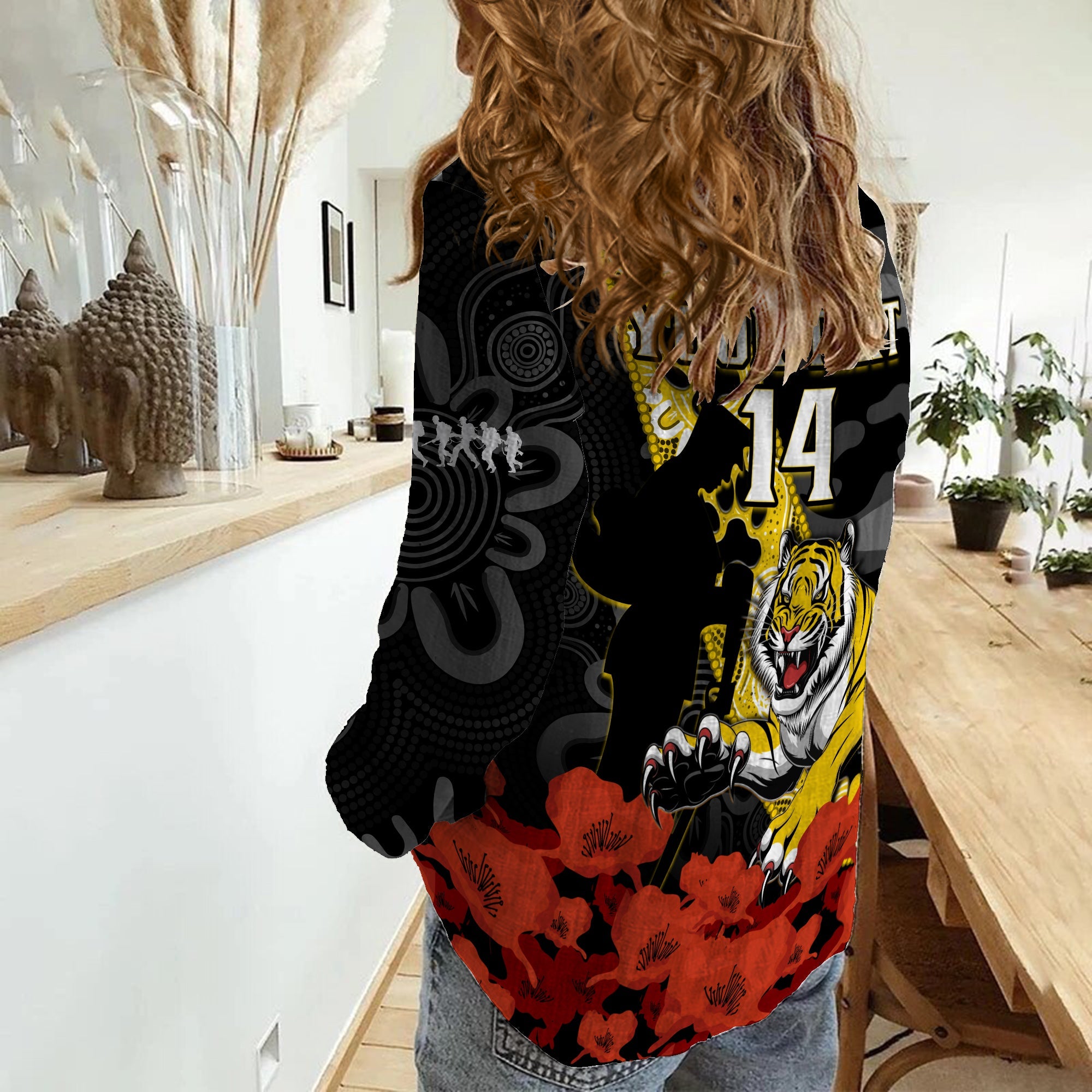 custom-text-and-number-richmond-football-anzac-2023-women-casual-shirt-tigers-aboriginal-mix-poppy-camouflage