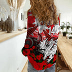 custom-text-and-number-dragons-rugby-anzac-2023-women-casual-shirt-aboriginal-mix-poppy-lest-we-forget