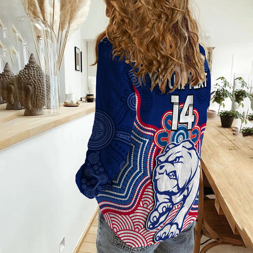 custom-text-and-number-bulldogs-football-women-casual-shirt-western-doggies-aboriginal-art