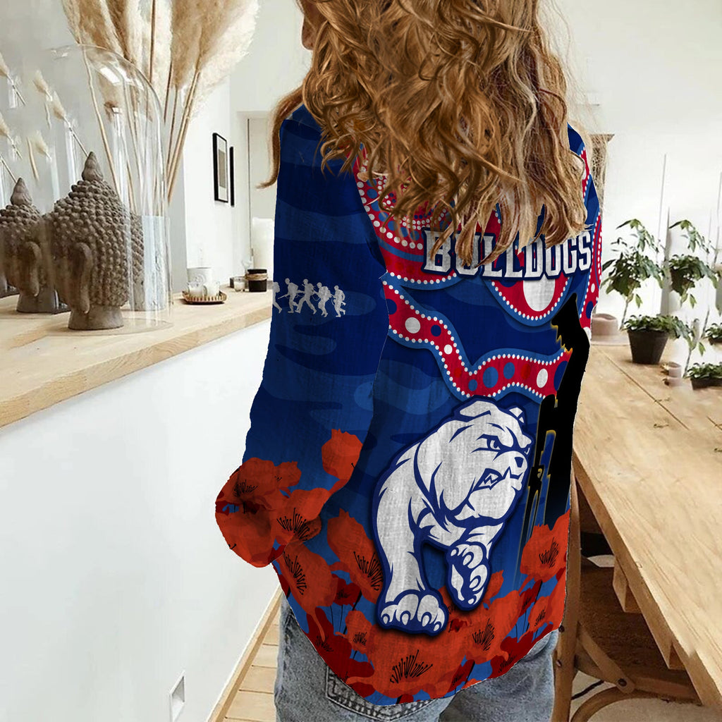 western-bulldogs-football-anzac-2023-women-casual-shirt-doggies-aboriginal-mix-poppy-camouflage