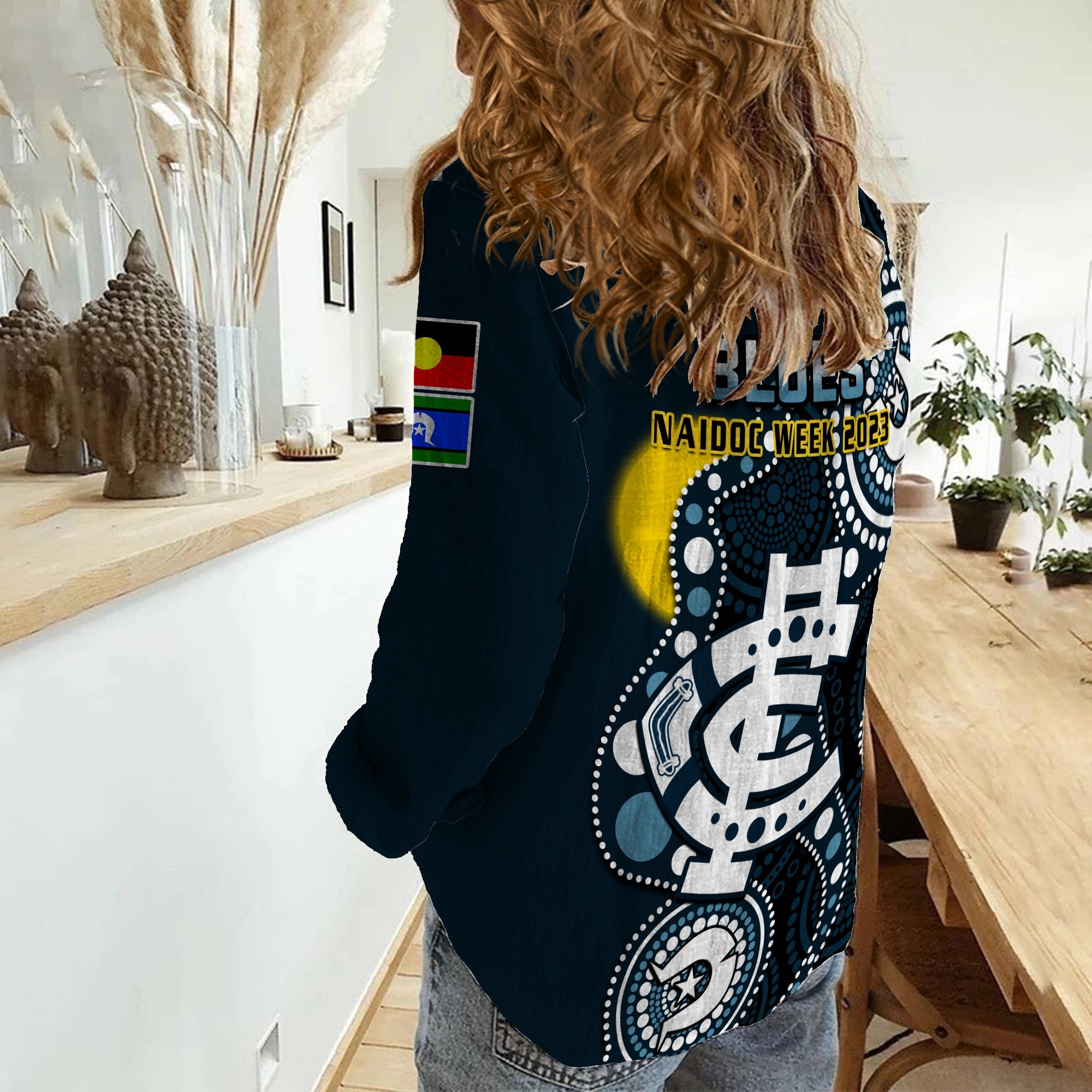carlton-football-naidoc-2023-women-casual-shirt-blues-for-our-elders-indigenous-art