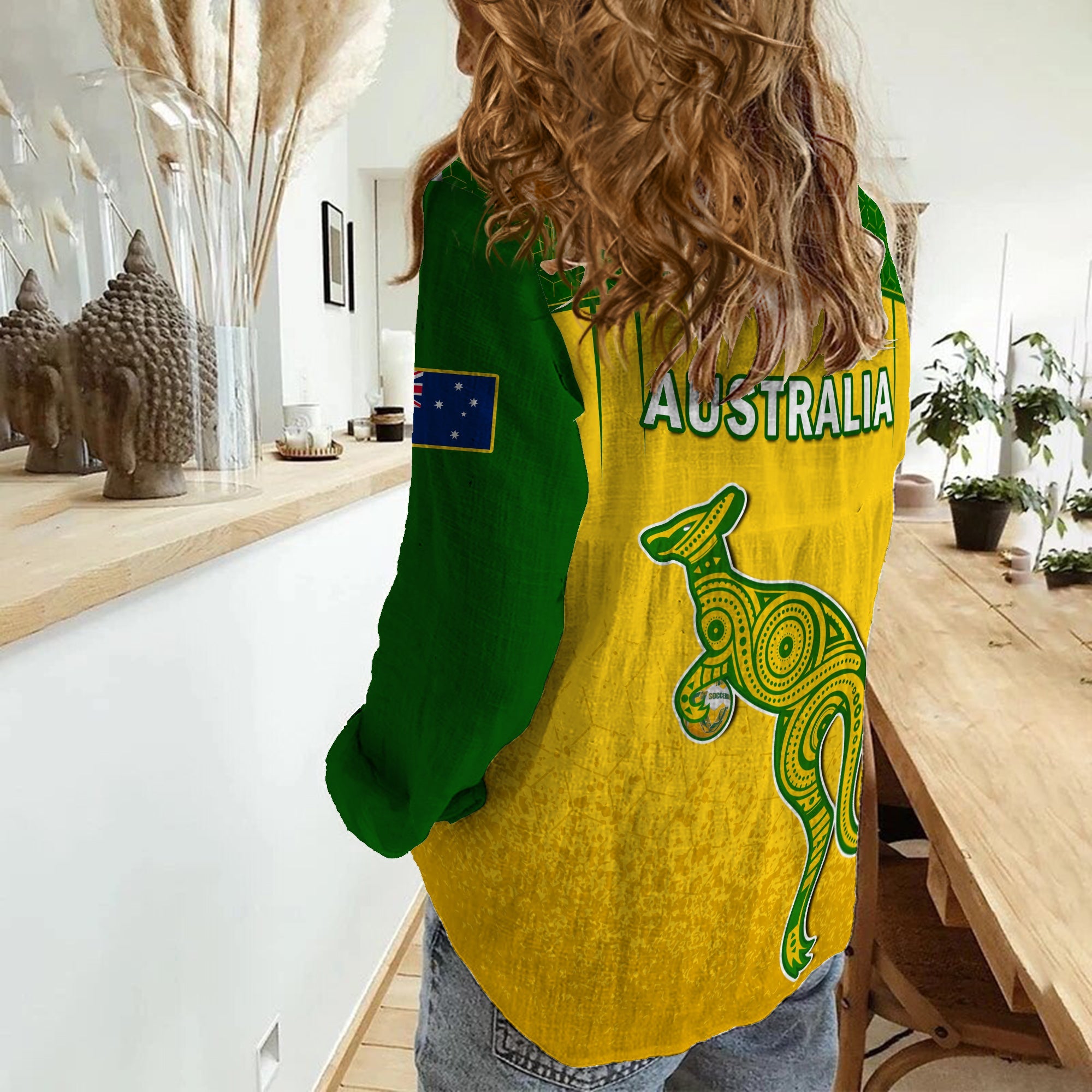 australia-soccer-women-casual-shirt-socceroos-dots-kangaroo-simple-style