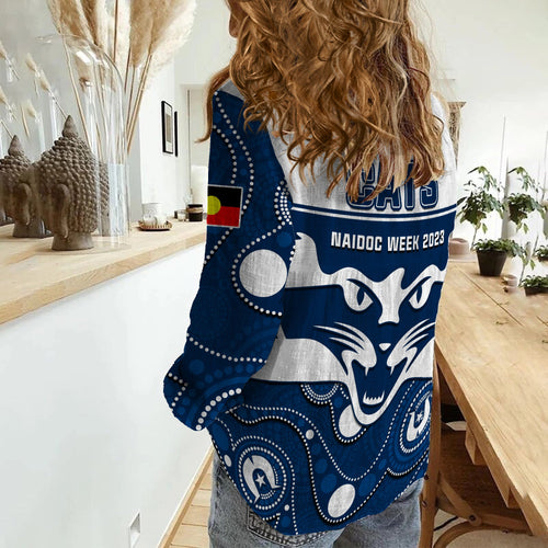 geelong-football-naidoc-2023-women-casual-shirt-cats-for-our-elders-indigenous-art