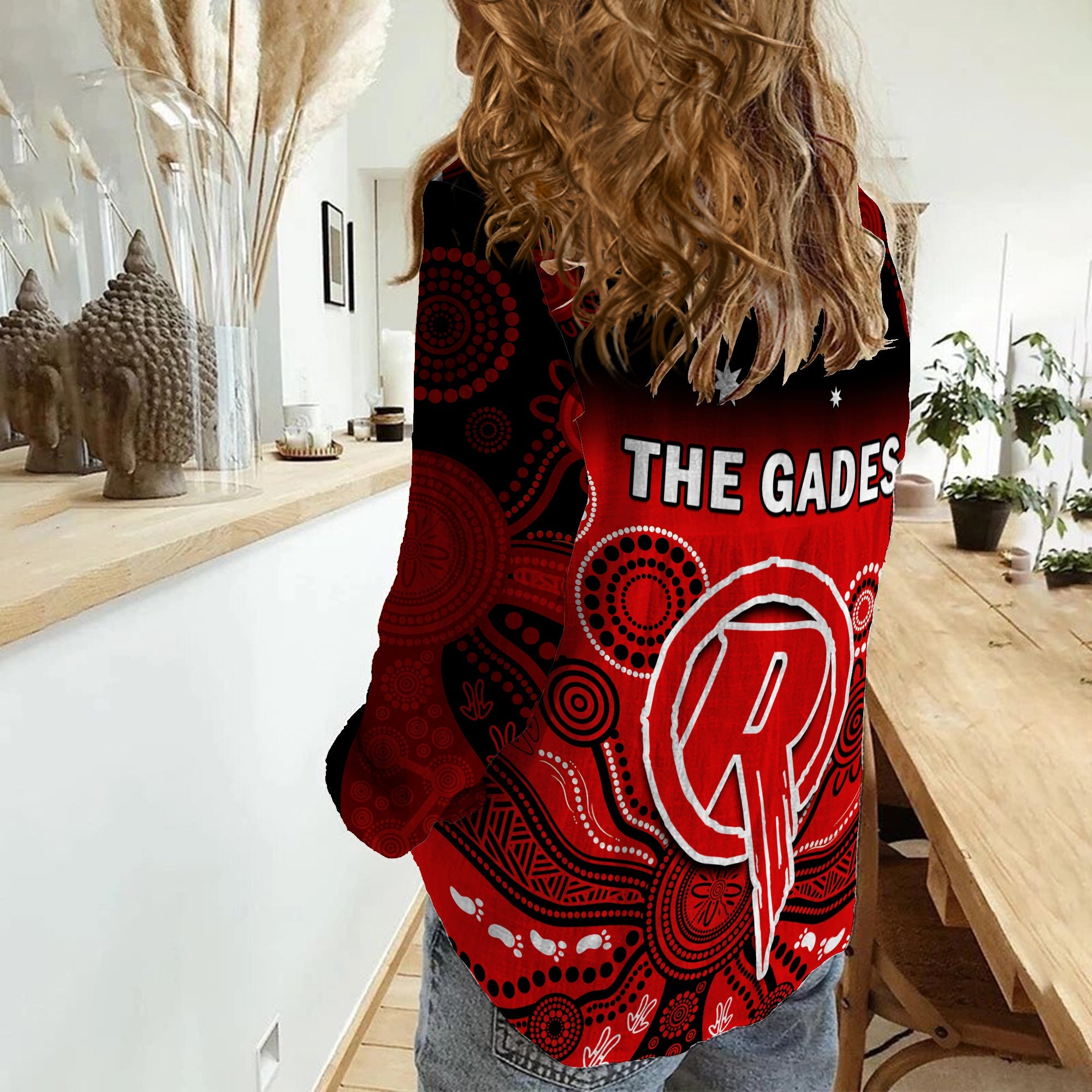 renegades-cricket-women-casual-shirt-melbourne-team-green-gradient-aboriginal-art