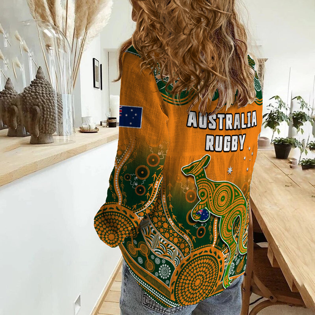 australia-rugby-women-casual-shirt-wallabies-kangaroo-orange-aboriginal