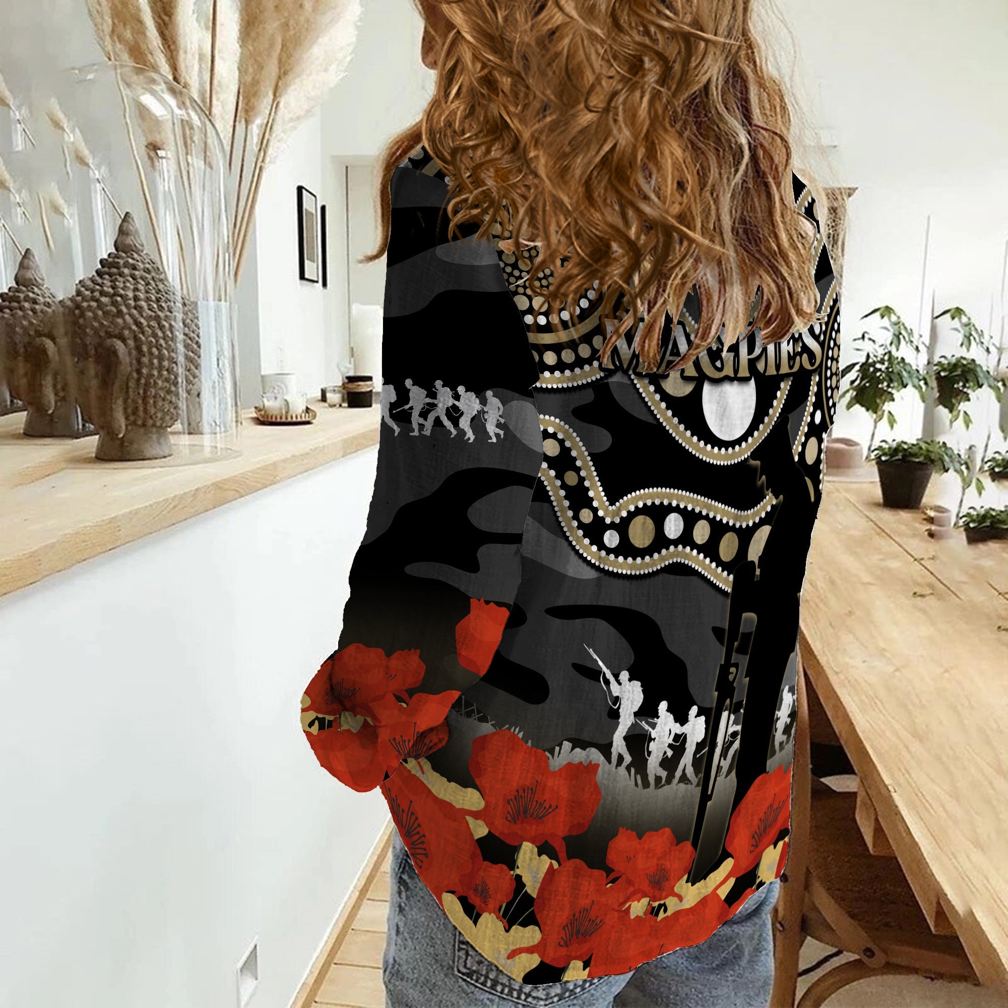 collingwood-football-anzac-2023-women-casual-shirt-aboriginal-mix-poppy-camouflage