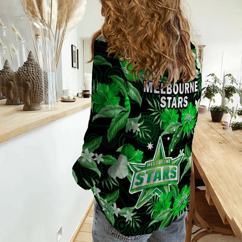 melbourne-stars-cricket-women-casual-shirt-aboriginal-art-mix-tropical-flowers
