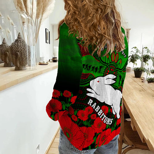 rabbitohs-rugby-anzac-women-casual-shirt-south-sydney-camouflage-poppy-aboriginal