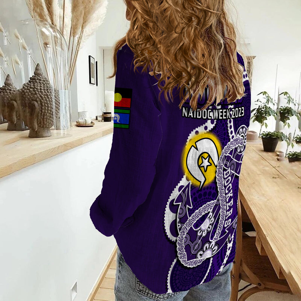 fremantle-football-naidoc-2023-women-casual-shirt-dockers-for-our-elders-indigenous-art