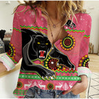 panthers-christmas-women-casual-shirt-aboriginal-pattern-penrith-pink-version