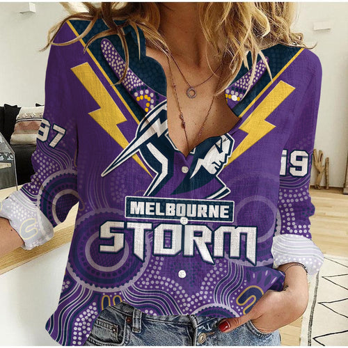 custom-text-and-number-melbourne-storm-rugby-women-casual-shirt-indigenous-boomerang-gradient-style