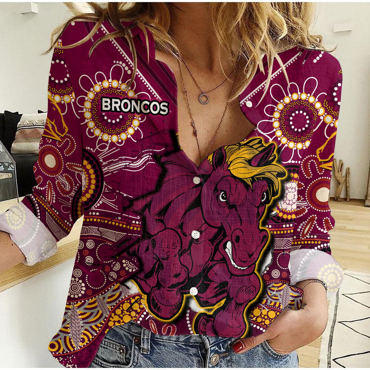 custom-personalised-broncos-rugby-women-casual-shirt-indigenous-pattern-artsy-ver01