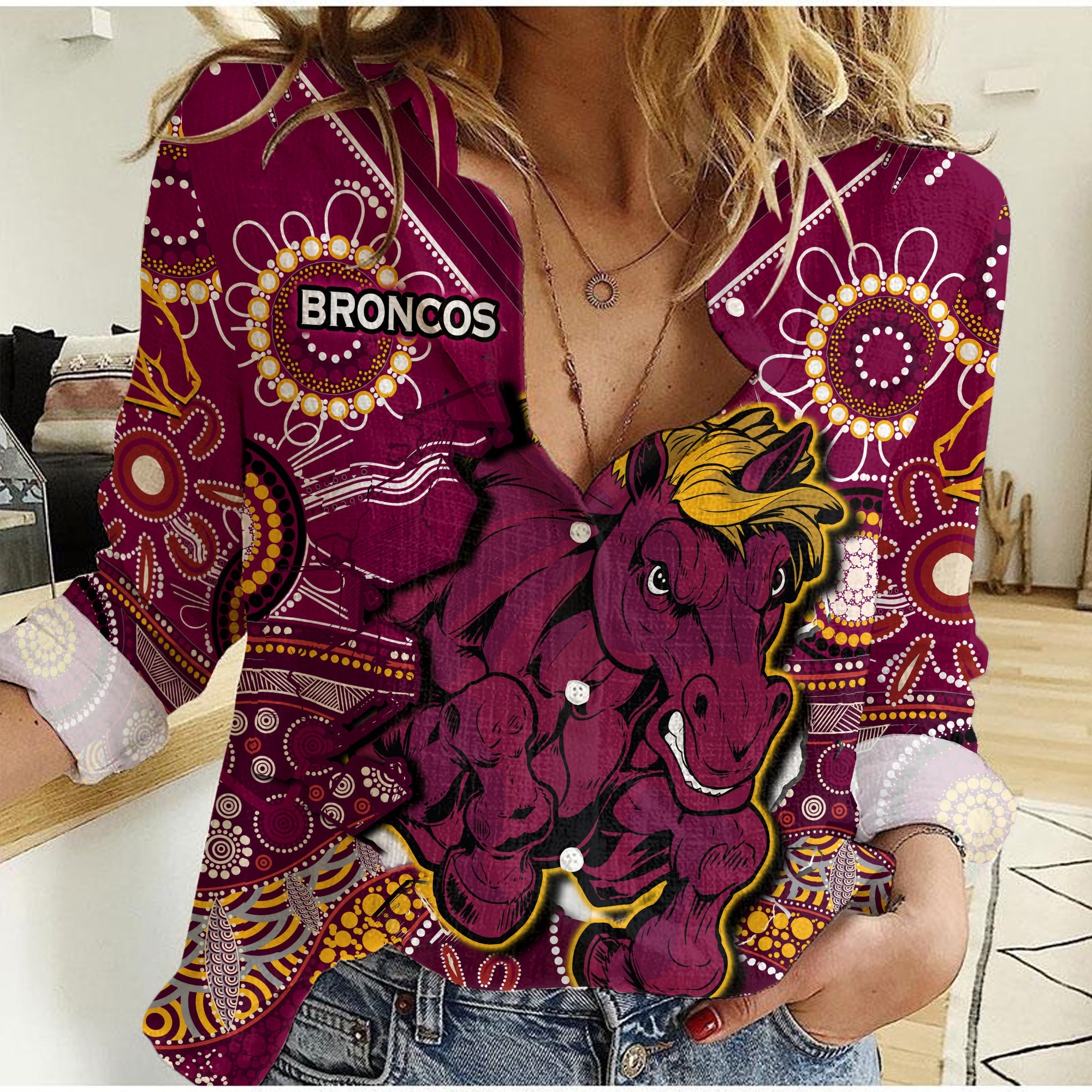 custom-personalised-broncos-rugby-women-casual-shirt-indigenous-pattern-artsy-ver01