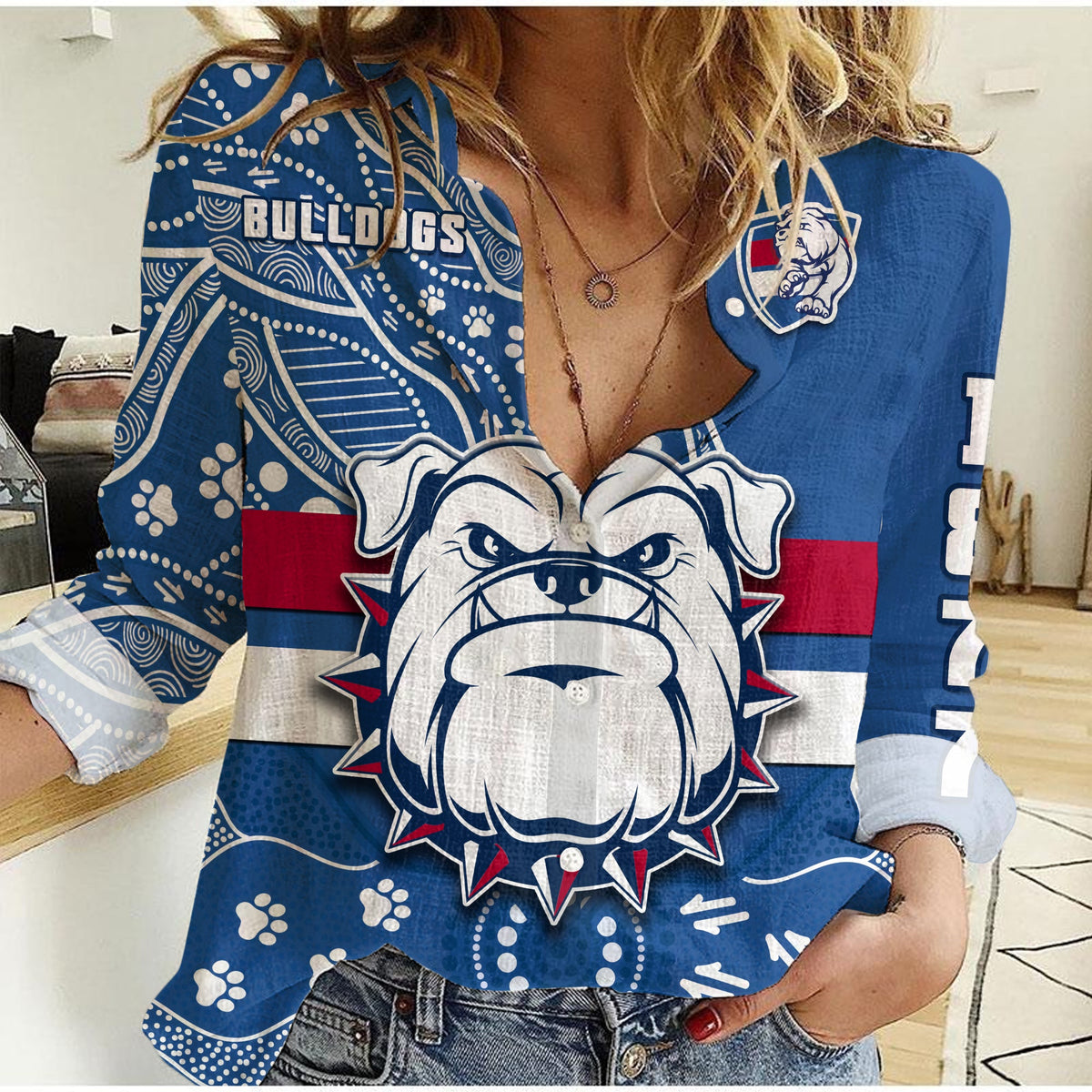 bulldogs-football-women-casual-shirt-scraggers-1877-aboriginal-dot-painting-newest-version